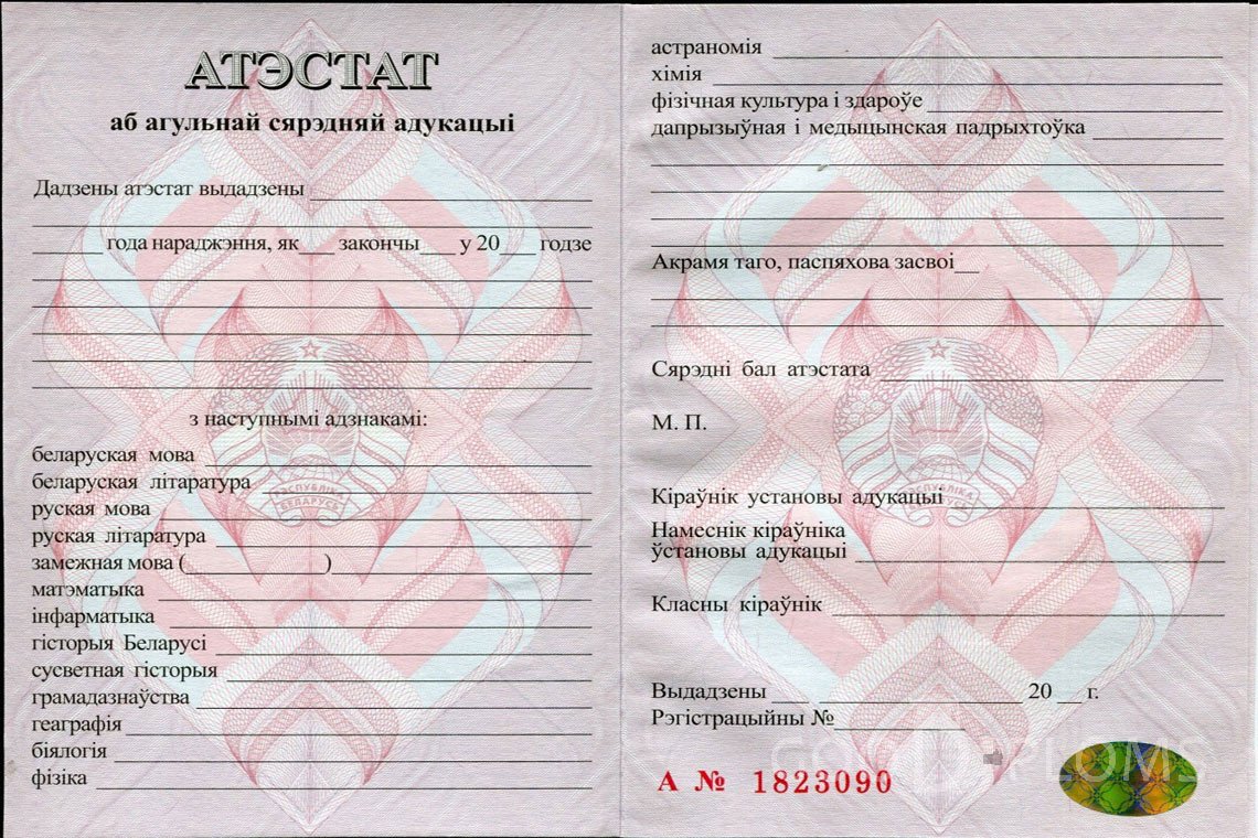 Белорусский аттестат за 11 класс - Пинск